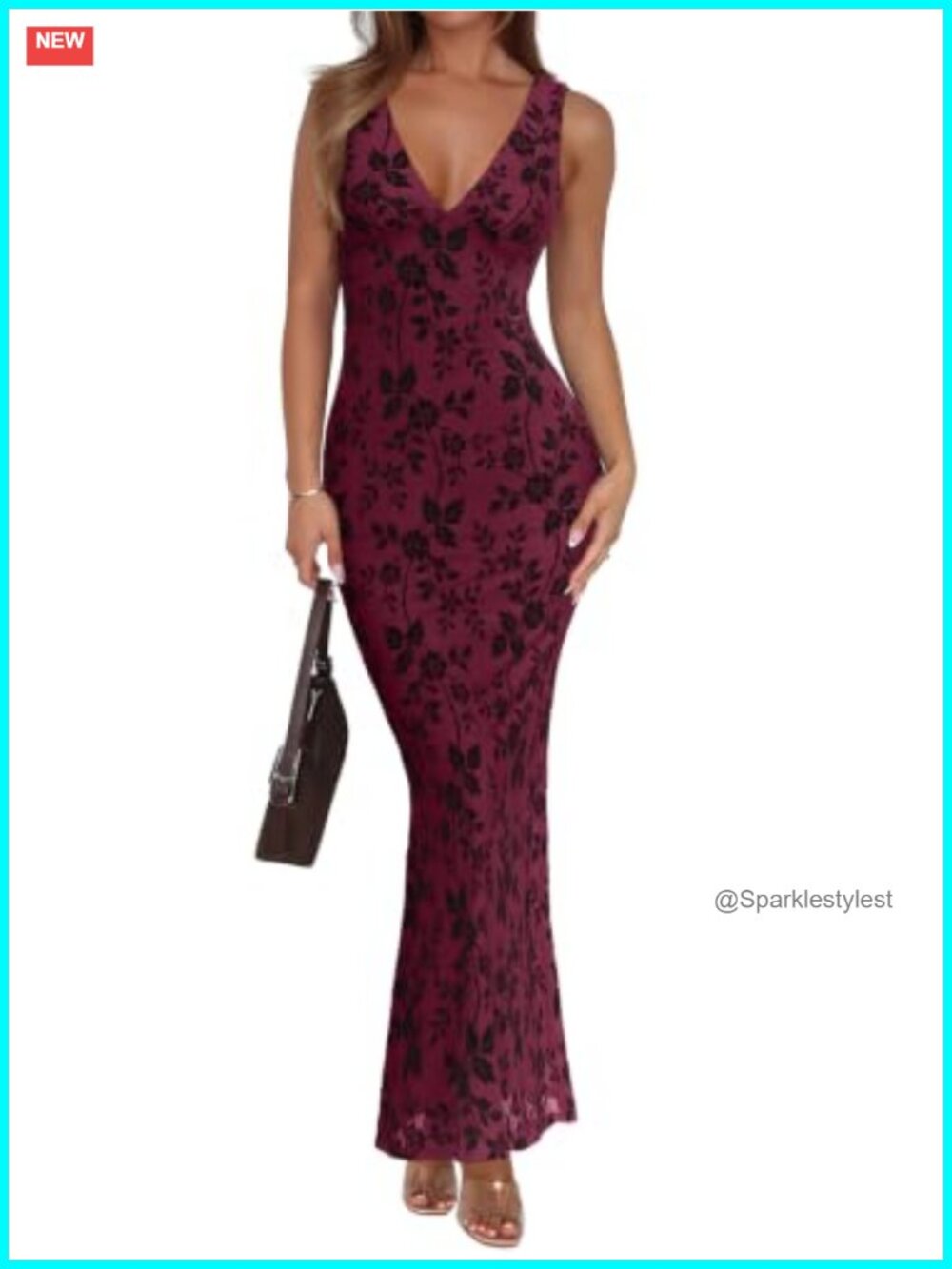 REORIA Women's V Neck Sleeveless Mesh Maxi Dress Formal Party